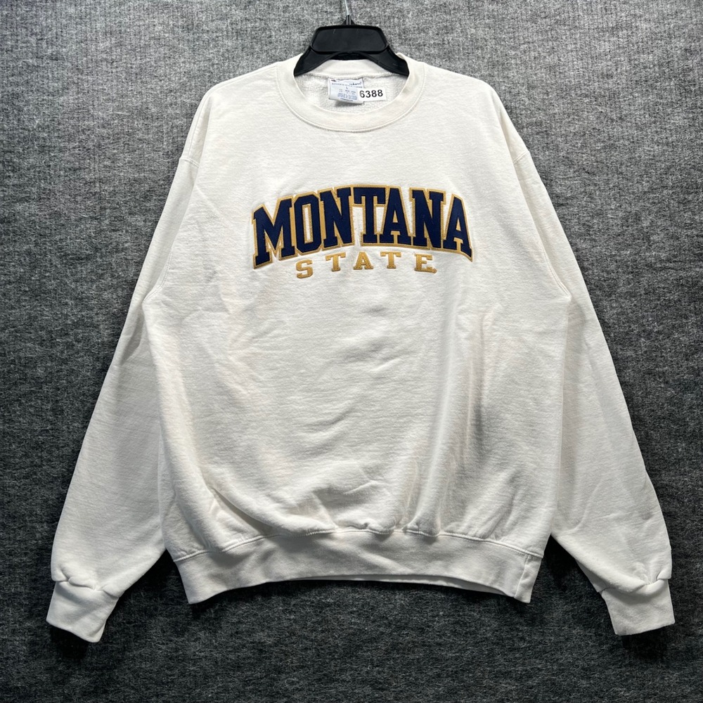 Champion Montana State University Sweatshirt White Mens Large Embroidered Logo
